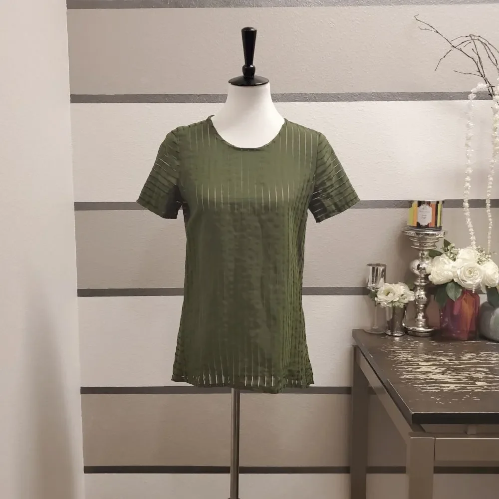 J. Crew Olive/Mesh Striped Blouse. Size 0.